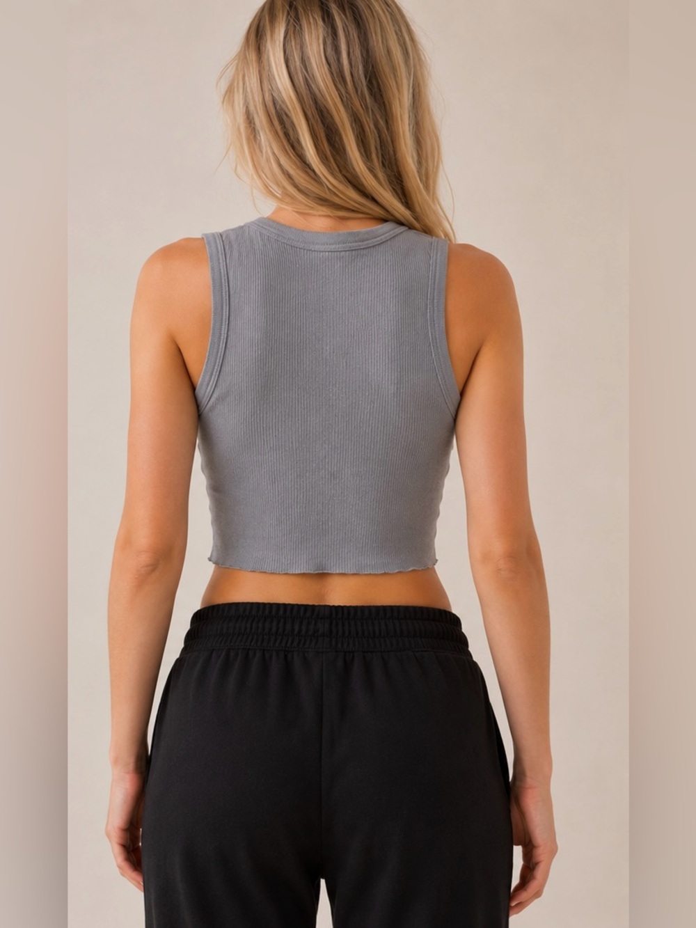 TNA Ribbed Cropped Tank Top - Gray - Picture 4 of 4